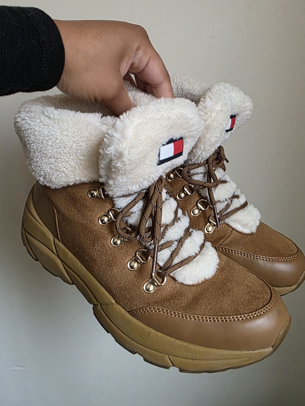 Tommy Hilfiger Brown and Cream Sherpa-Lined Hiker Boots
